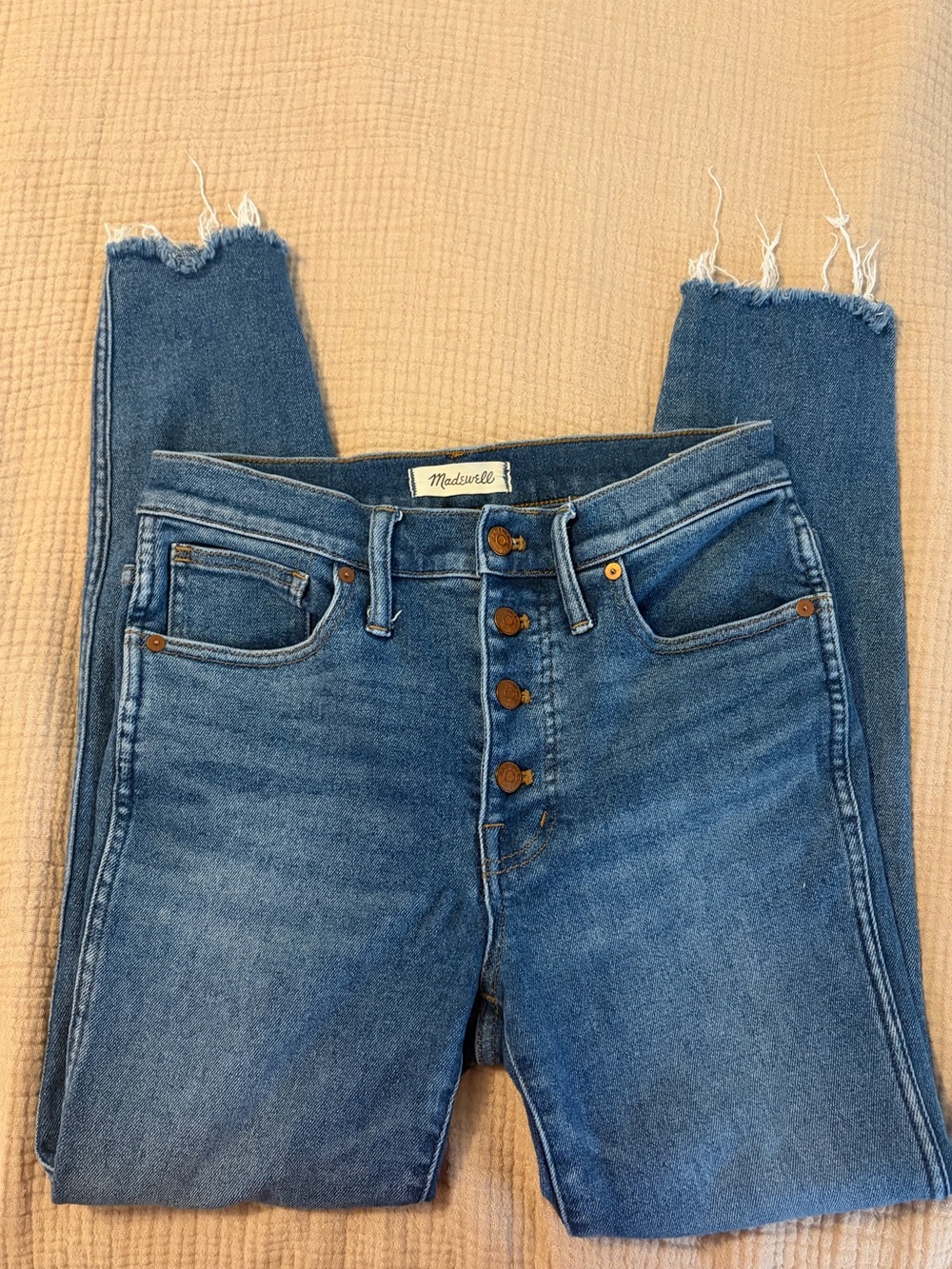 Madewell 10” High-Rise Skinny Jeans w/ Exposed Button Fly & Raw Hem - Size 28